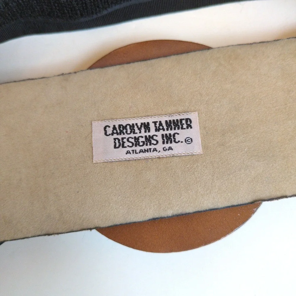 Vtg Carolyn Tanner Designs Belt Black Gold Medallion Statement 33in